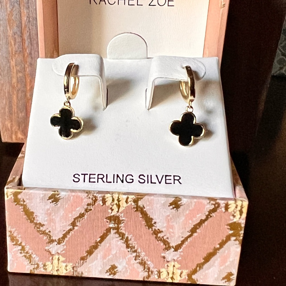 Rachel Zoe - 14k Gold Plated Huggie-Style Clover Drop Earrings